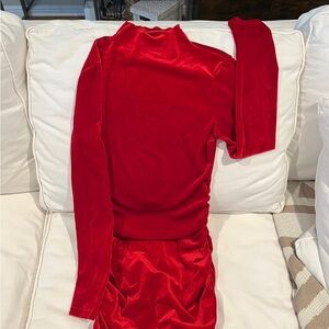 Red Velvet Long Sleeve Dress